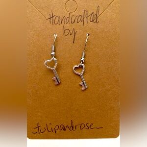 Handmade Fashion Silver-tone Key Drop Earrings 1” Nickel Free Hooks